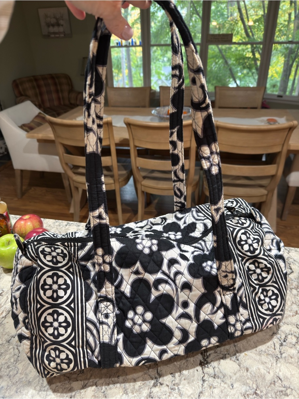 Quilted Vera Bradley Vintage Retired Floral-Print Black & White Shoulder Tote